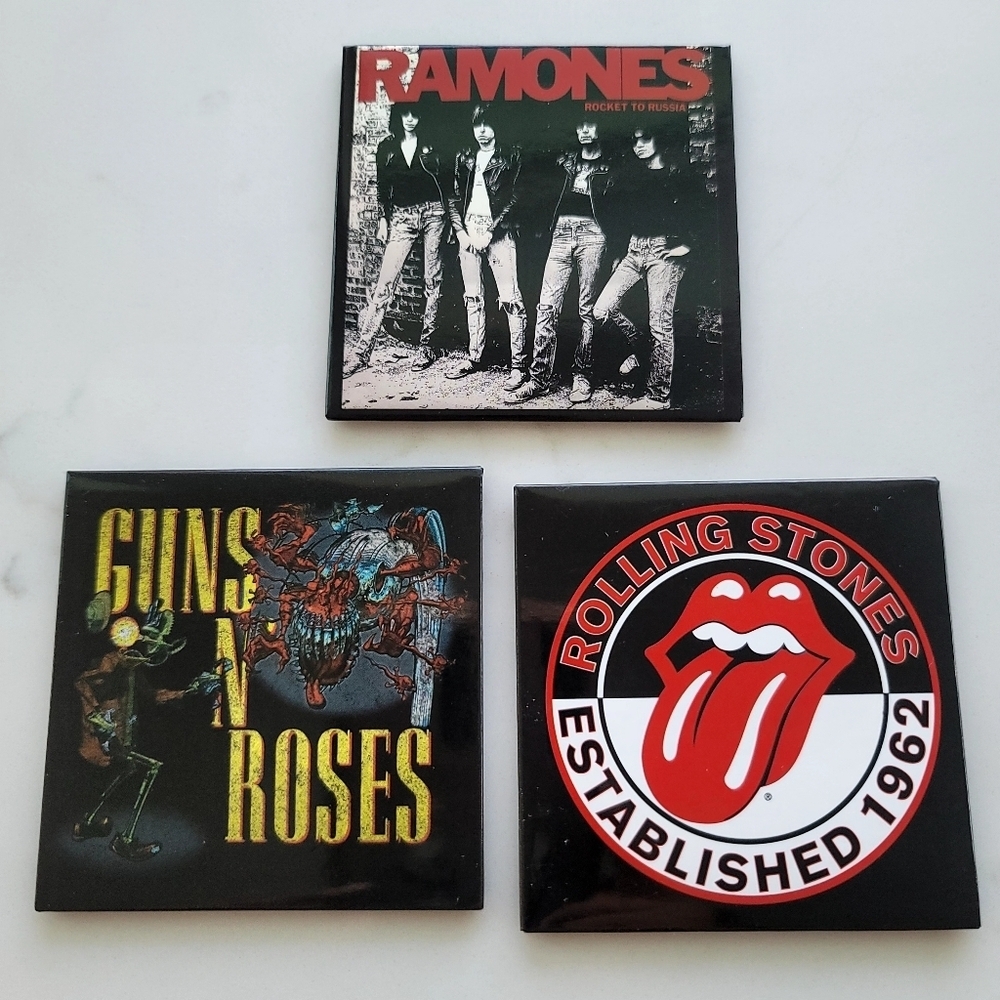SET of 3 Rock N Roll Magnets RAMONES ROLLING STONES GUNS N ROSES